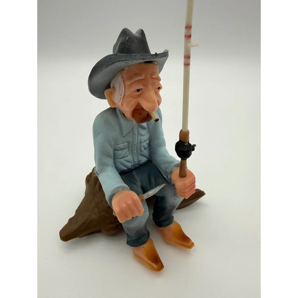 Vintage 1972 Wilton Fisherman Cake Topper Figurine Fishing Man Fish #1306-4003